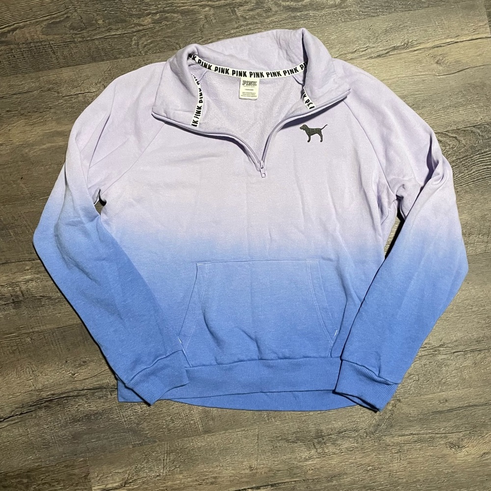 Victoria’s Secret Pink Ombré Purple Blue 1/4 Zip Sweatshirt.  Women’s Large. - Picture 2 of 7